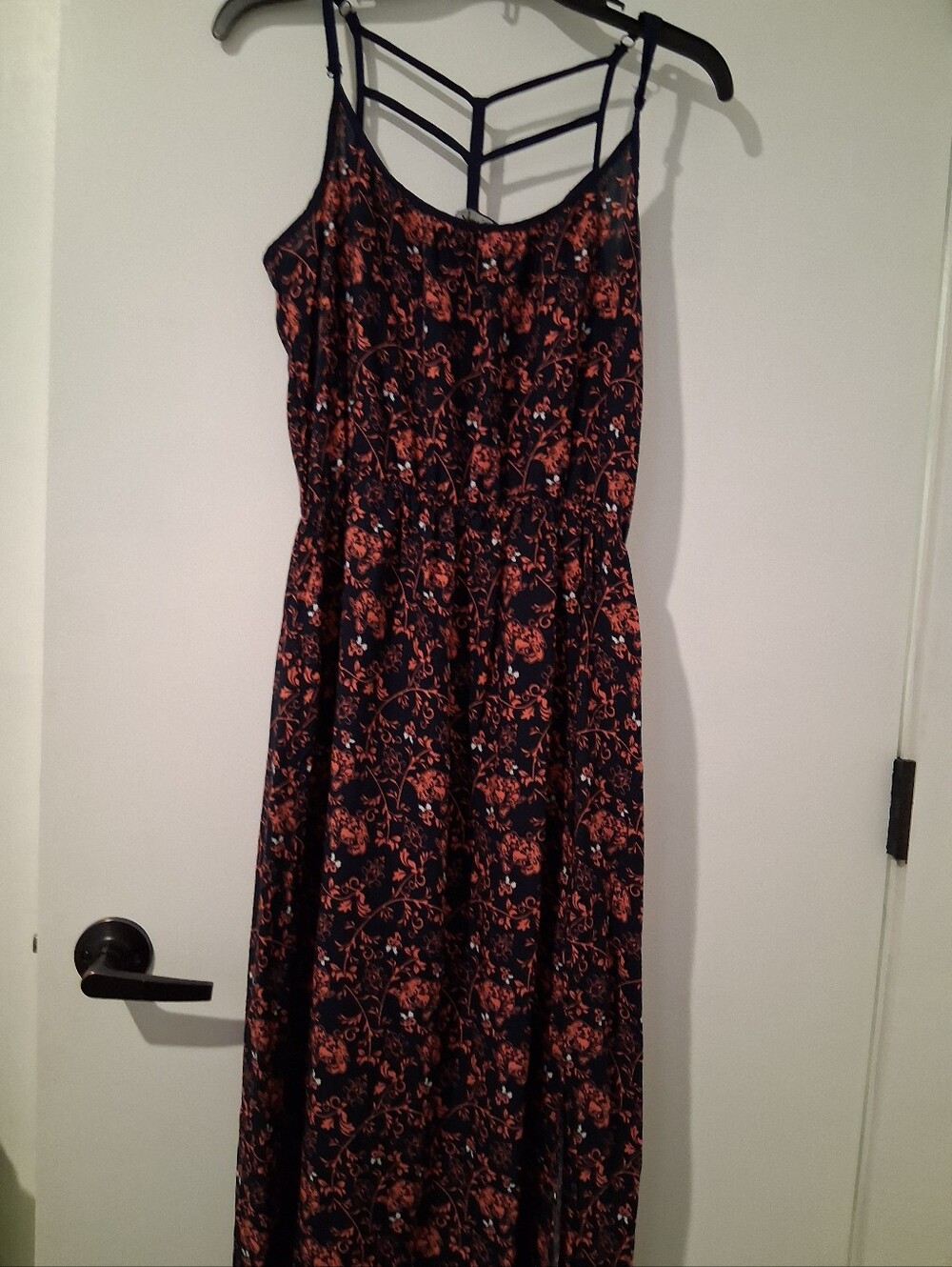 J for Justify Floral Strappy Maxi Dress - Black with Rust Floral & Elephant Trim